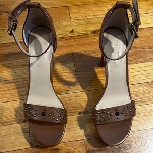 Ralph Lauren Brown Studded Ankle-Strap Heels